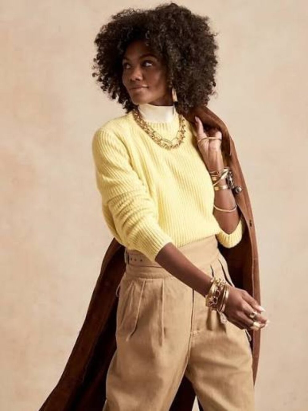 NWT Banana Republic Lucia Relaxed Ribbed Cashmere Sweater Sunbeam Yellow Size L
